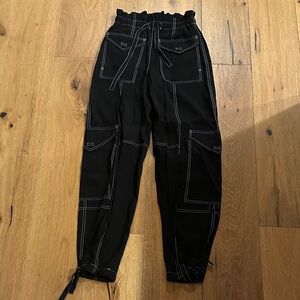 Ganni Black Pants with White Stitch Detail